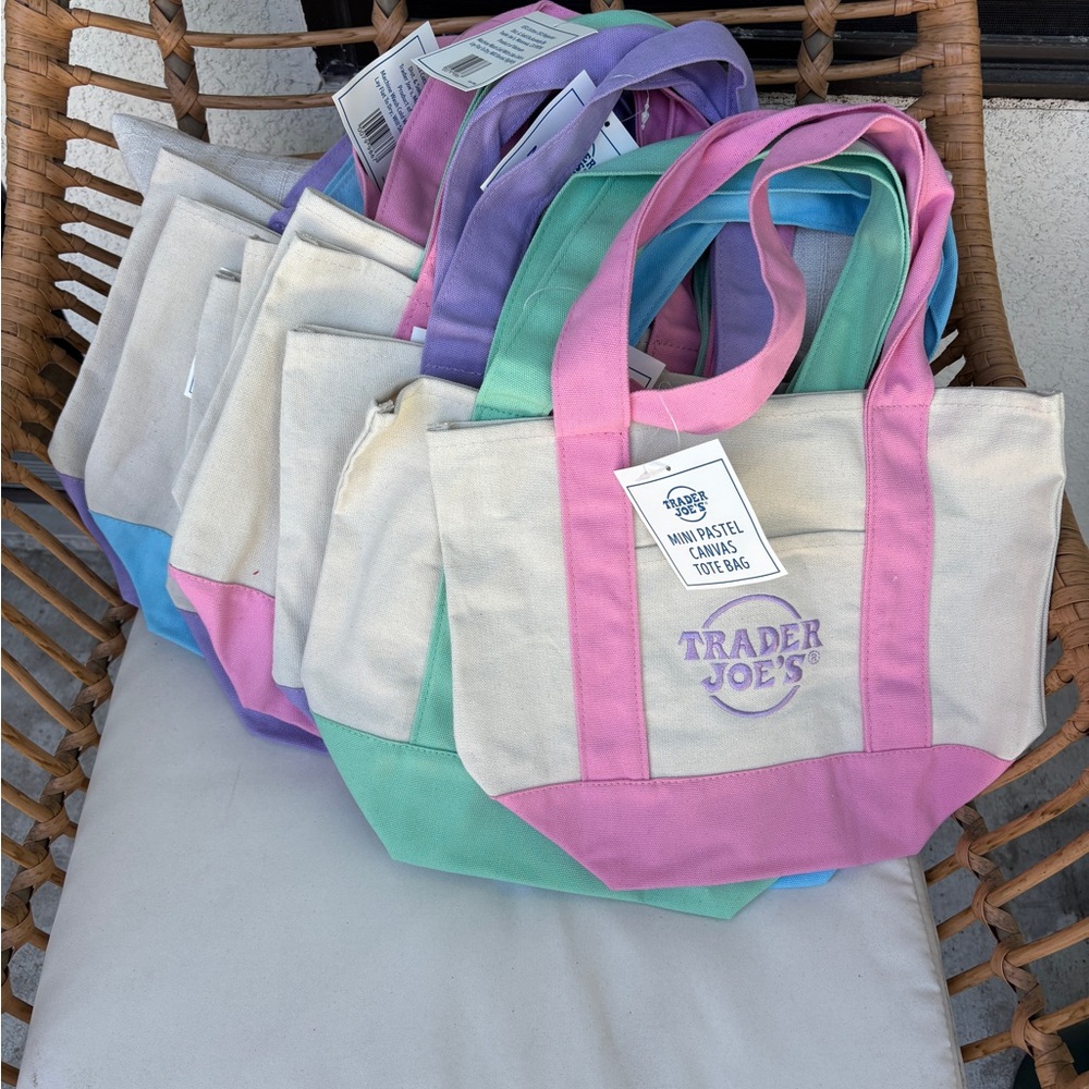 Trader Joe’s Mini Pastel Canvas Tote Bag - Pink, Green, Purple, Blue